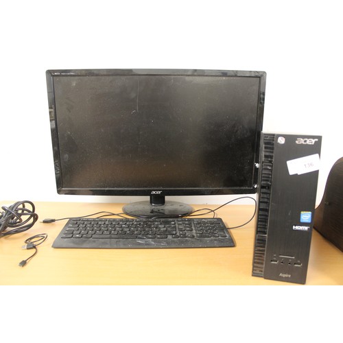 136 - Acer Aspire PC Tower, Screen and Lenovo Keyboard