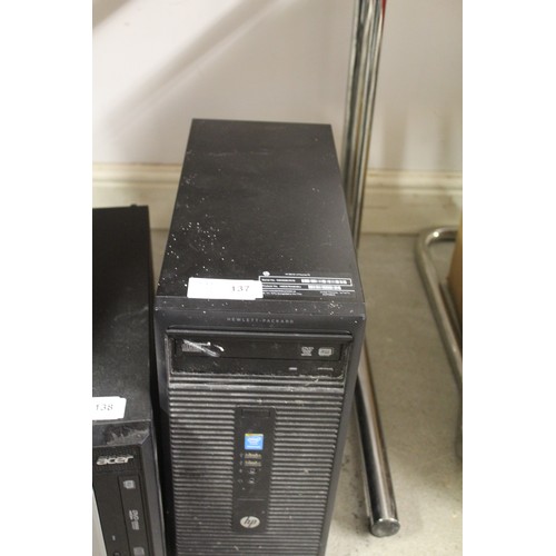 137 - HP PC Tower with windows 10. Password Protected but password n/a