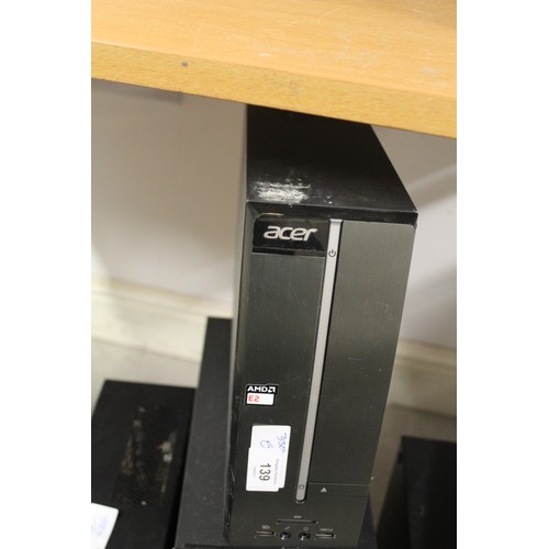 139 - Acor Aspire PC Tower AMF 2 and Screen with Windows 7 -Note password protected and passwords n/a