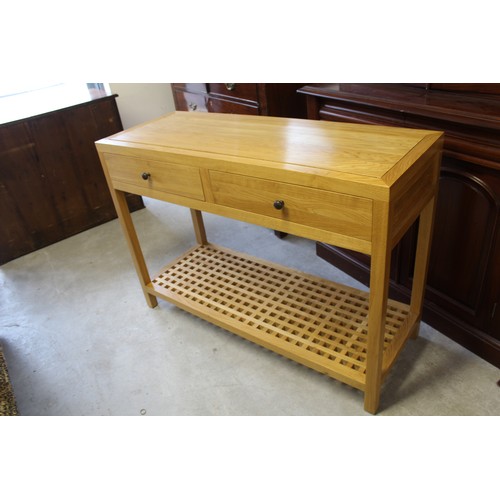 168 - Light Oak Side Table having 2 Drawers and a Lattice Undershelf