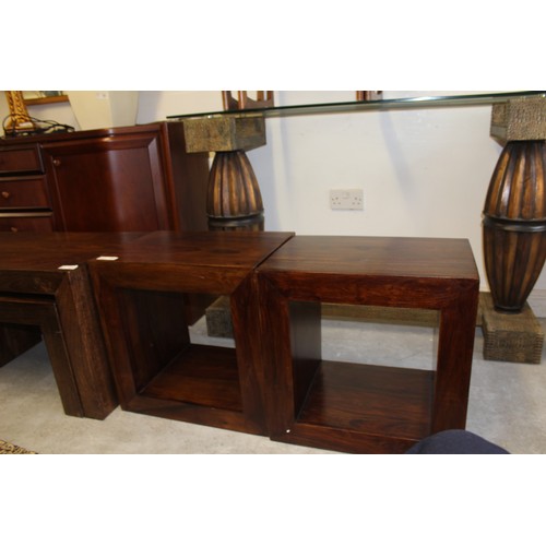 178 - Pair of Cube Design Dark Wood Tables