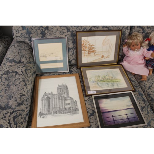 156 - Five Framed Watercolours/Pencil Etchings by Artists: G Williams and C.G. Topping