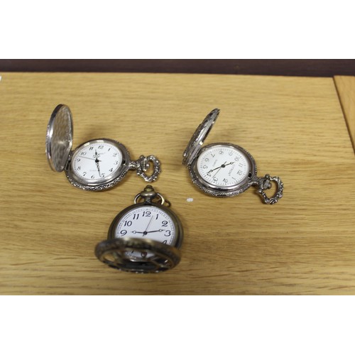 200 - Three Atlas Editions Quartz Pocket Watches: Horses, Deer and Open Faced)