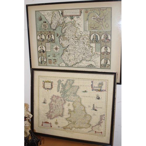 204 - Two Framed John Speed Map Prints: Lancashire and England
