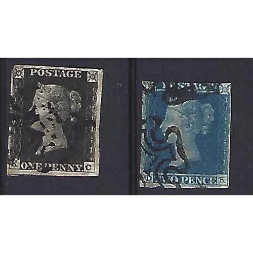 231 - One 1840/1841 Penny Black and Two-penny Blue Postage Stamps. Both fine used