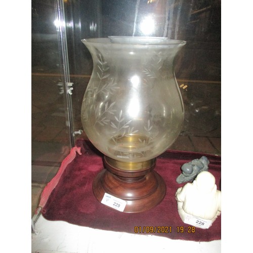 229 - Glass Candle Holder on Wooden Stand (Vintage Repro) - approx 14