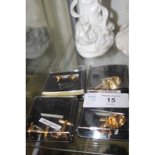 14 - Four Boxed Gold Plated Men's Cufflinks