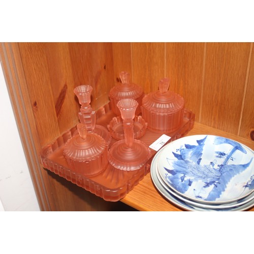 76 - Vintage Coloured Glass (Pink) Vanity Set Items