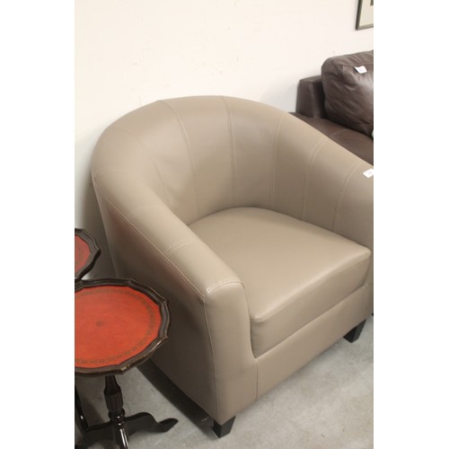 53 - Grey Leather Tub Chair (vgc)