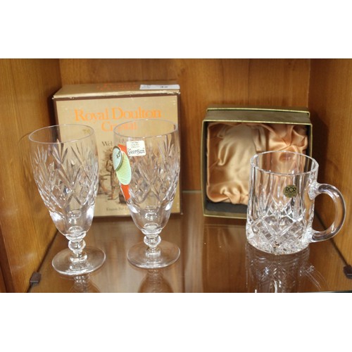 36 - Crystal Tankard Plus Two Royal Doulton Wine Glasses