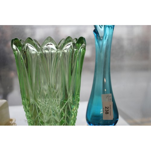 207 - Two Coloured Glass Vases (a Blue 1960s and a Green 1930s) - Chip to Interior of Base Rim of Green Va... 