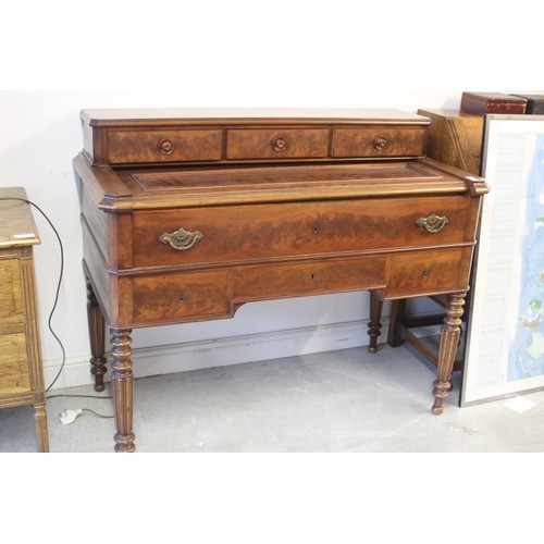 215 - Victorian Biedermeier Draw-Out Fitted Writing Desk on Turned and Tapered Legs in Mahogany and Maple ... 