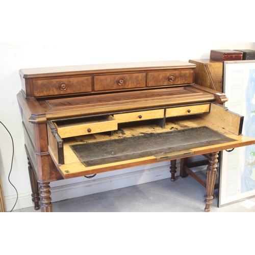 215 - Victorian Biedermeier Draw-Out Fitted Writing Desk on Turned and Tapered Legs in Mahogany and Maple ... 