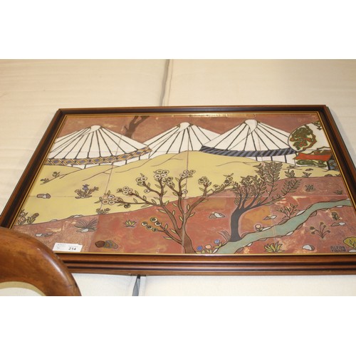 214 - Large Framed-Tile Picture of an Alfar Frapa Scene