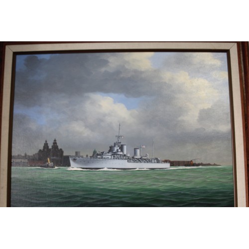 21 - Framed Oil on Board of HMS Malcolm by J Cromby Plus  Ship's Plaque of HMS Malcolm