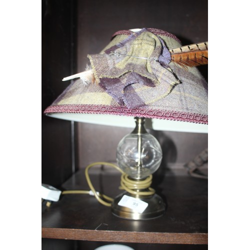 102 - Table Lamp with Plaid Shade (with Feather and Kilt Pin)