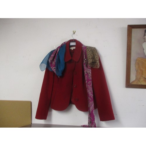 168 - Ladies' Wool Mix M&S Jacket (Size 8) in Red (68% New Wool, 30% Viscose, 2% Polyester), Plus Three Sc... 