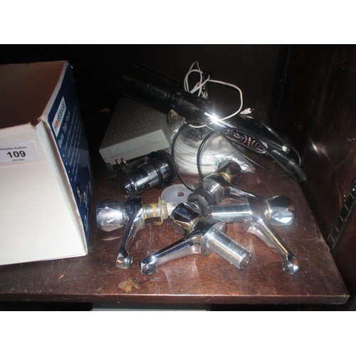 109 - Quantity of Plumbing Accessories including two Pairs of Taps, Waste Unit plus some electric wiring, ... 