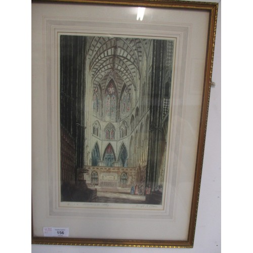 156 - Framed and Mounted Emboss-Stamped Coloured Etching of Westminster Abbey Signed by Joseph F Pimm (190... 