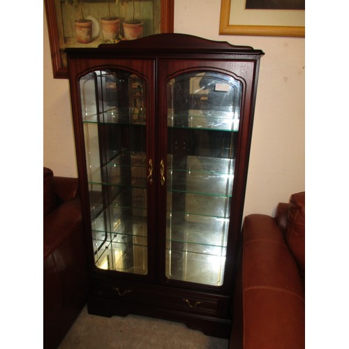 75 - Mahogany Glazed Mirror-Back Display Cabinet With Under-Drawer - approx 36