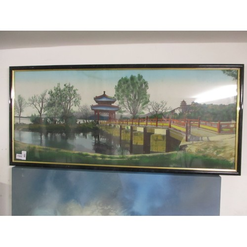 84 - Framed Fabric Artwork of a Japanese Landscape Scene (17