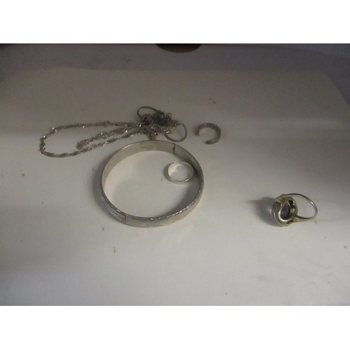 100 - Six Items Silver Content Jewelry (Rings, Chains, Bangle)