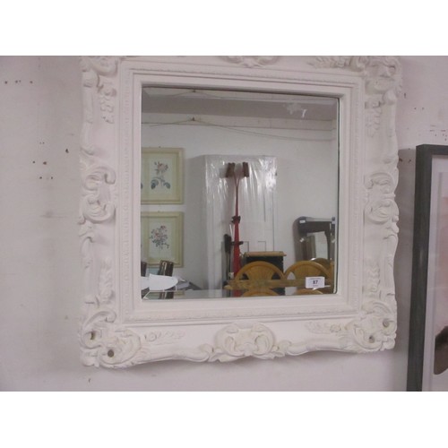 87 - Ornately Framed Bevel Edged Mirror in White (2 Ft x 2 Ft)