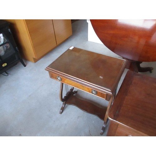 248 - Lyre Occasional Table with Glass Inset Top and One Drawer