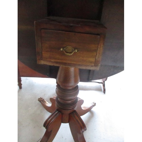 249 - Single Pedestal Tilt-Top Table on Four Brass Claw and Caster Feet and having One Drawer (3 Ft Diamet... 