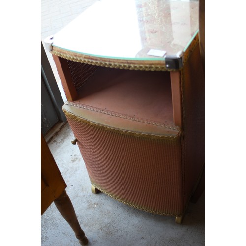 25 - Lloyd Loom Bedside Cabinet (Pink) with Glass Top and Metal Corners