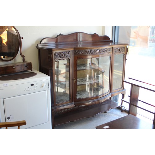 12 - Victorian Bow-Fronted Mahogany Glazed Dresser on Short Cabriole Legs with Shaped Undershelf (55