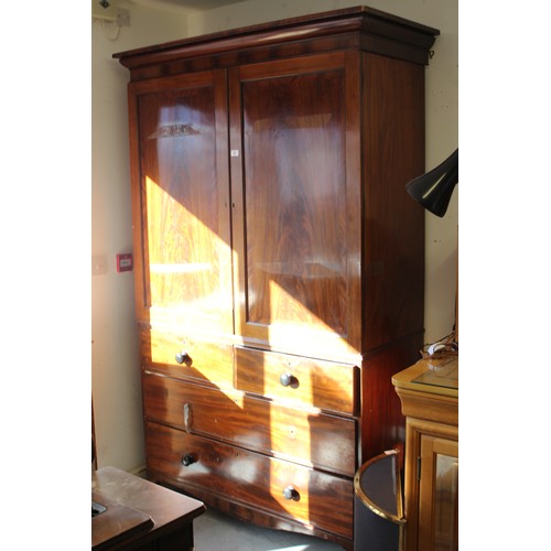 16 - Flame Mahogany Victorian Linen Press on Chest - having Two Short over Two Wide Drawers - all with Tu... 