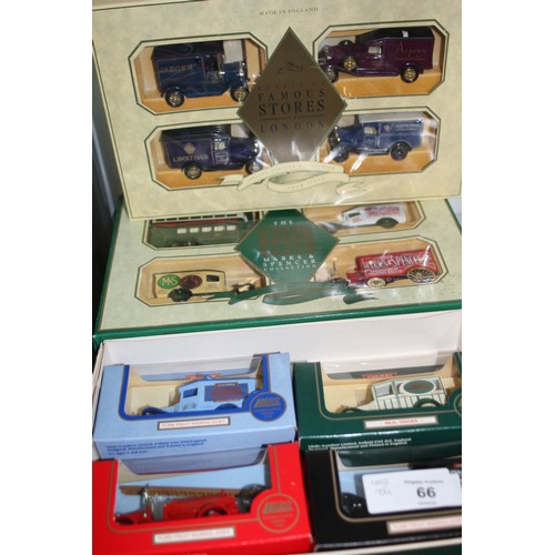 66 - Three Lledo Mint and Boxed Sets of Vehicles: Famous Stores, Chivers/Hartleys Vehicle Collections, Ma... 