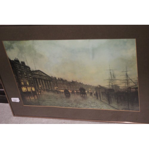 216 - Pair of Framed and Mounted Grimshaw Prints of Night-Time Scenes Plus One Other and a Framed Mirror