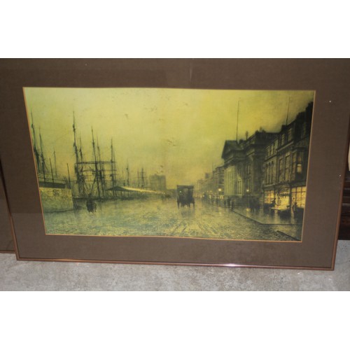 216 - Pair of Framed and Mounted Grimshaw Prints of Night-Time Scenes Plus One Other and a Framed Mirror