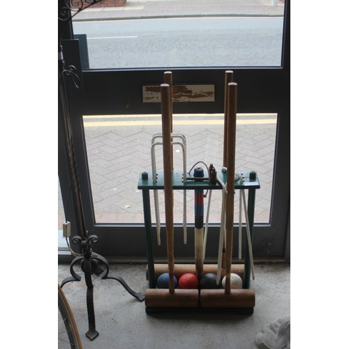 238 - Four Piece Croquet Set including Mallets, Hoops, Balls and Stand