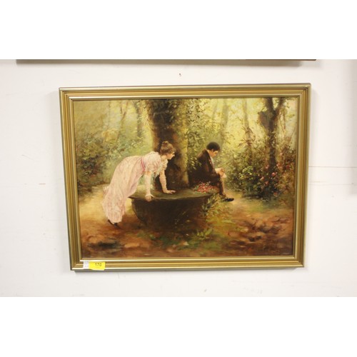 54 - Framed Over-Varnished Oil Painting of a Man and Woman (no Signature)