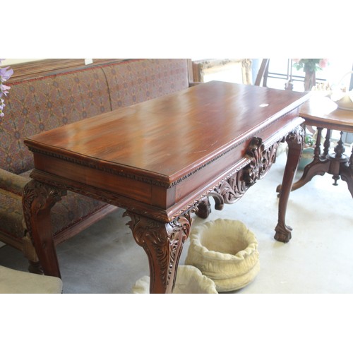 159 - Large Reproduction Mahogany Hall Table having Ornate Carvings and on Cabriole Legs terminating in Ba... 