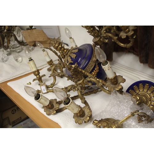 173 - Nine-Branch Candelabra Chandelier having Blue Porcelain Central Dome - approx 30