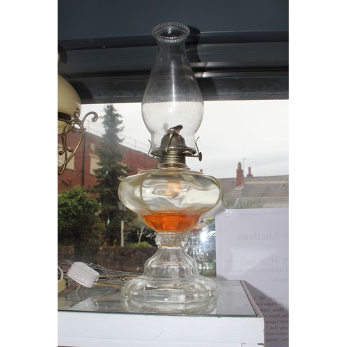 143 - Clear Pressed Glass Oil Lamp with a Clear Shade (Filled with Oil - NOT Postable)