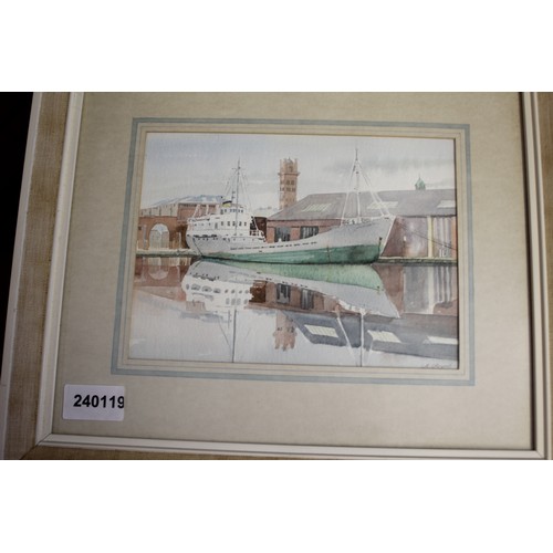 5 - Framed and Mounted Watercolour of a Cargo Vessel in Birkenhead Docks by Angela Argent 14