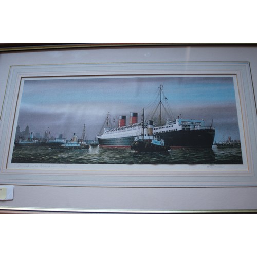 190 - Framed and Mounted Signed Print of RMS Mauretania (1938) in the River Mersey circa 1950s - 24