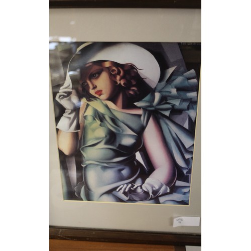 192 - Framed and Mounted Print of a 1920s Lady in greens and blues