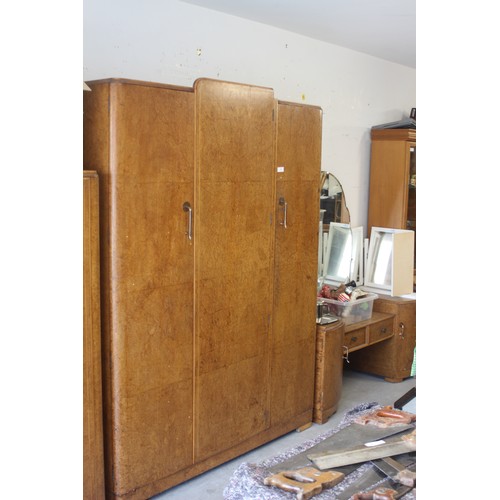 20 - A Large Art Deco Triple Robe having Two Hanging Sections and Shelving and Glass-Fronted Drawer Secti... 