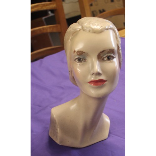 251 - A Plaster Art Deco Shop Display Woman's Bust - 14.5