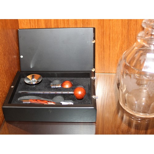 64 - Cased Wine Testing Kit Plus an Etched Decanter