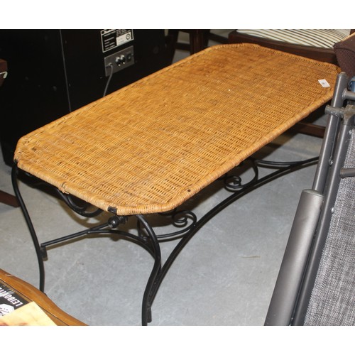 100 - Metal Framed Raffia Topped Occasional Table