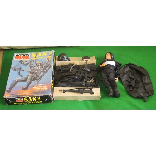 263 - Action Man SAS Parachute Attack (Boxed) - (Near Complete), with 1970s Action Man in SAS Parachute At... 