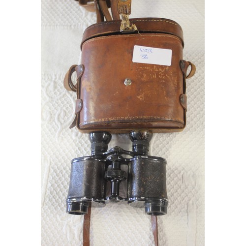 36 - Vintage Pair of Binoculars in a Hard Brown Leather Case