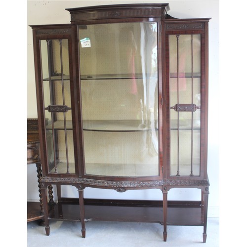 10 - Edwardian Dark Mahogany Glazed Bow Fronted Display Cabinet with Under-shelf having Reeded, tapered a... 